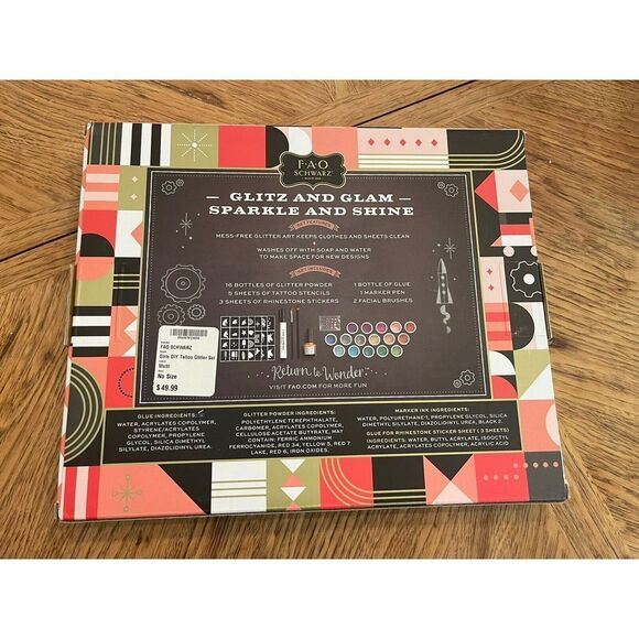 FAO Schwarz Glitter Tattoo Studio DIY Sparkly Body Art Makeup NEW Ages 6+Rare - Picture 2 of 2